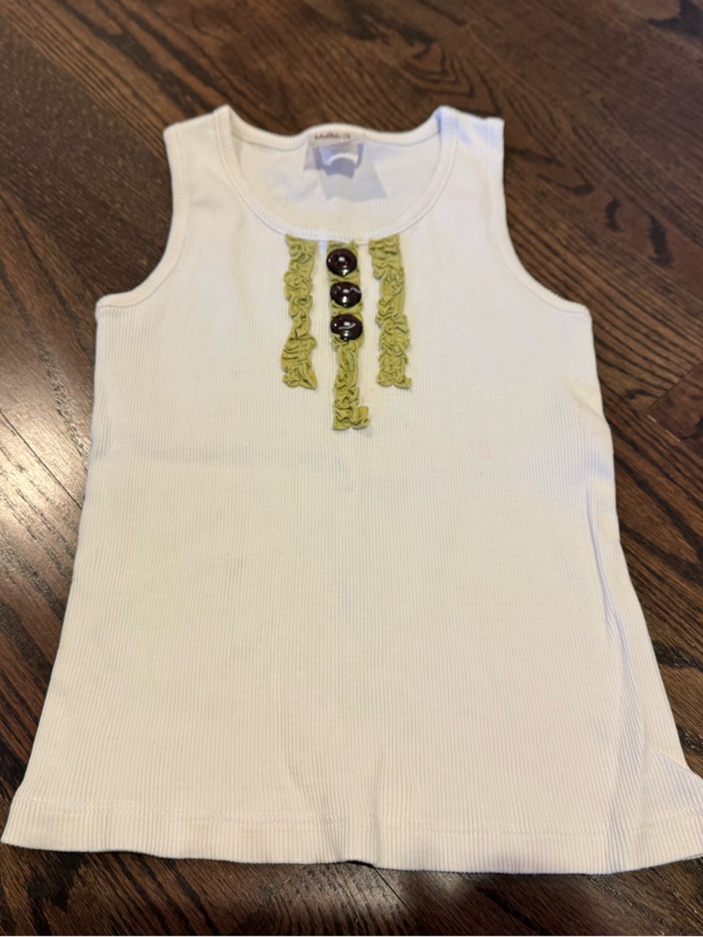 Matilda Jane White Tank with Olive Green Ruffle Strips